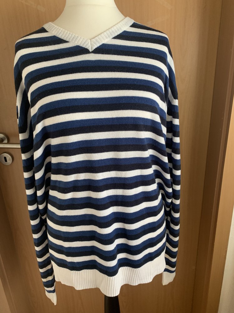 Herrenpullover blau/weiß gestreift, XXL