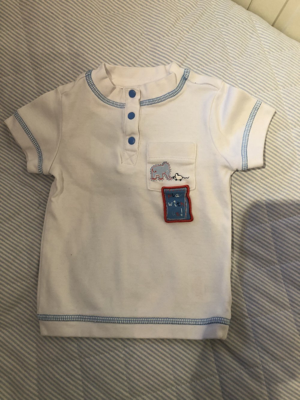 Tchibo TCM - Baby Set - T-Shirt & Hose weiß blau Gr. 74/80 Maus Elefant