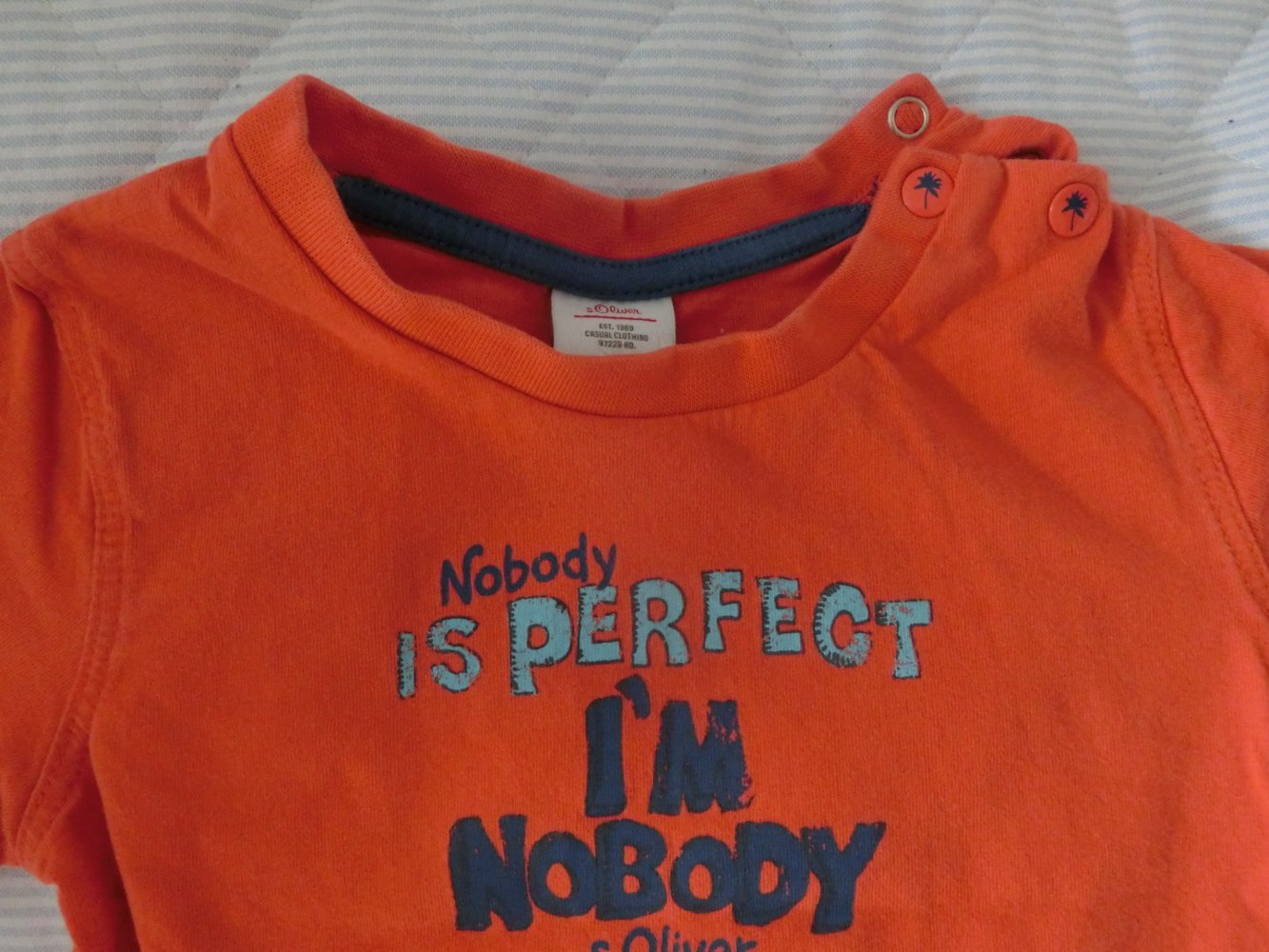 s.Oliver - Baby Shirt T-Shirt kurzarm orange nobody is perfect Gr. 74