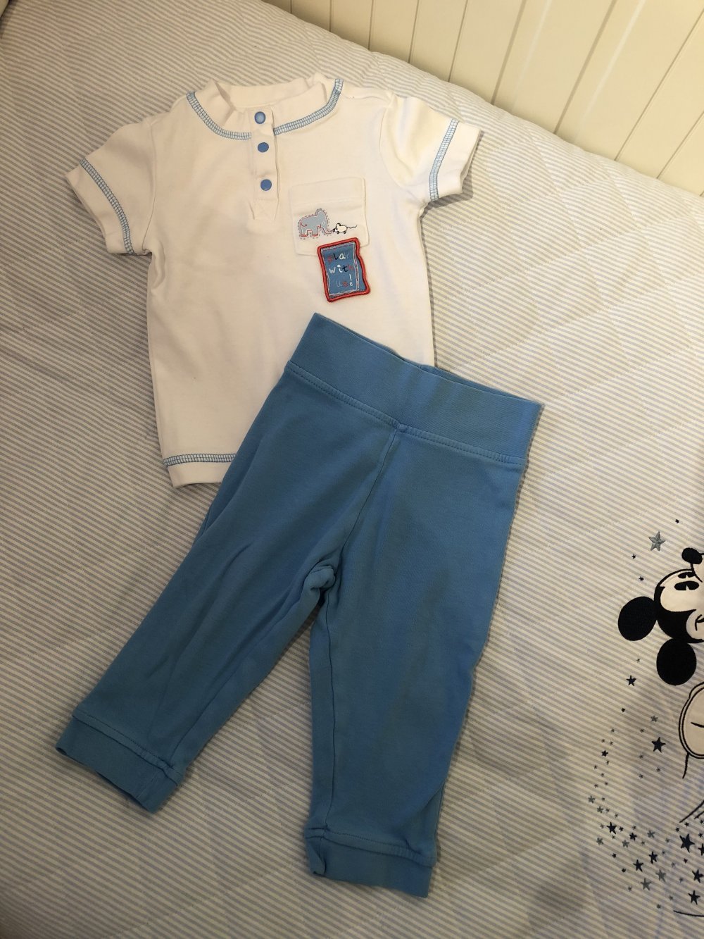 Tchibo TCM - Baby Set - T-Shirt & Hose weiß blau Gr. 74/80 Maus Elefant