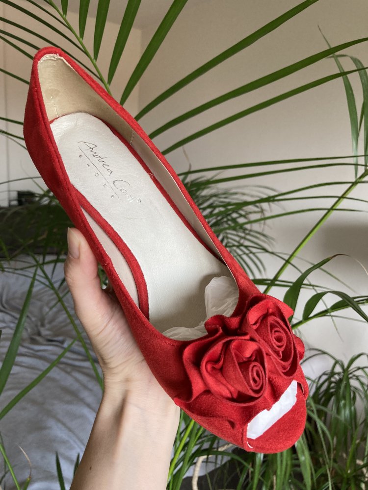 NEU! Kirschrote Peeptoe Pumps Gr. 38 von Andrea Conti – Rote High Heel Sandaletten – Stil Flamenco Salsa
