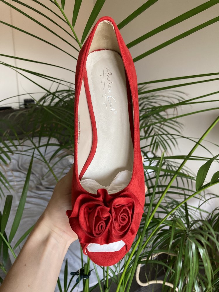 NEU! Kirschrote Peeptoe Pumps Gr. 38 von Andrea Conti – Rote High Heel Sandaletten – Stil Flamenco Salsa