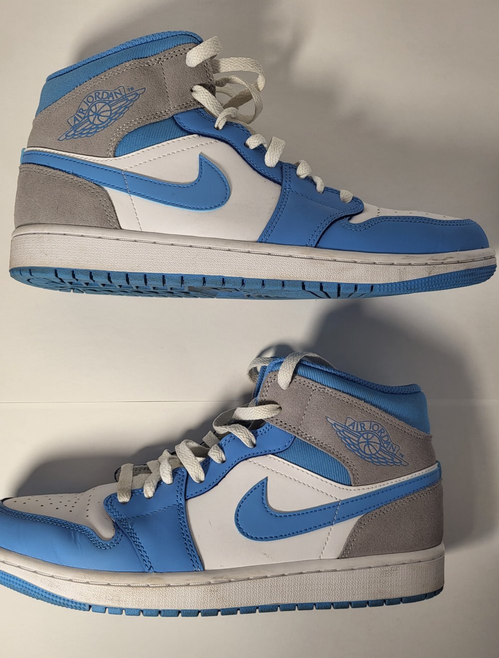 Air Jordan 1 Mid University Blue Grey Größe 43 ausgezeichneter Zustand Blau Grau Weiß