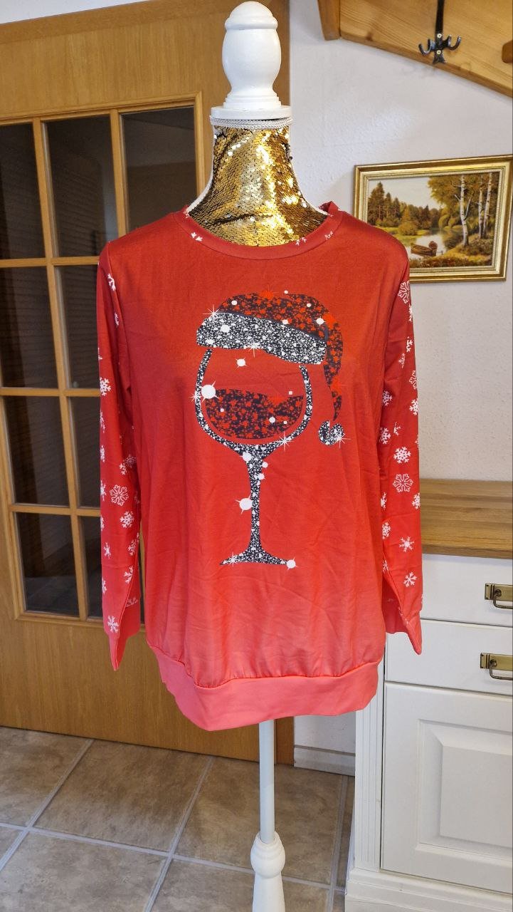 Dammen langarm Weihnachts-Sweatshirt, Pullover. Größe M. Polyester + Elastan. 