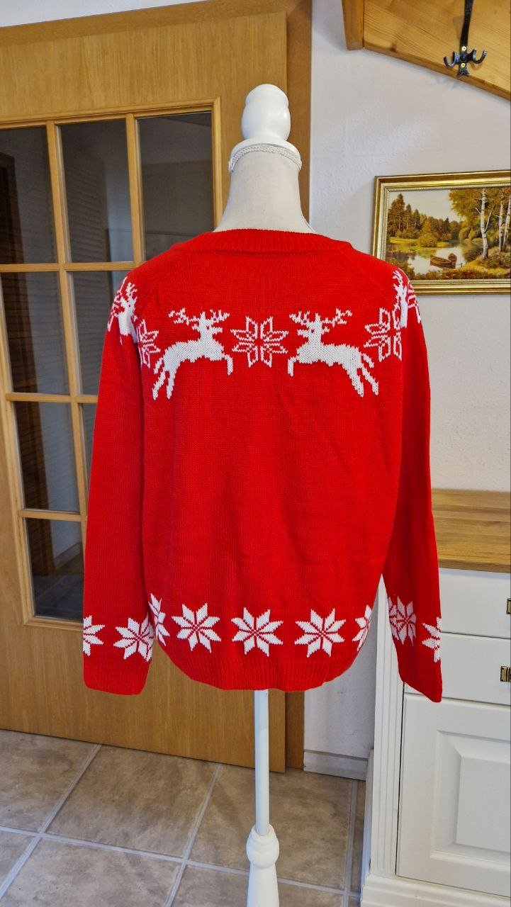 Weihnachtsmuster-Pullover.  Langarm-Raglan.  Größe XL. 