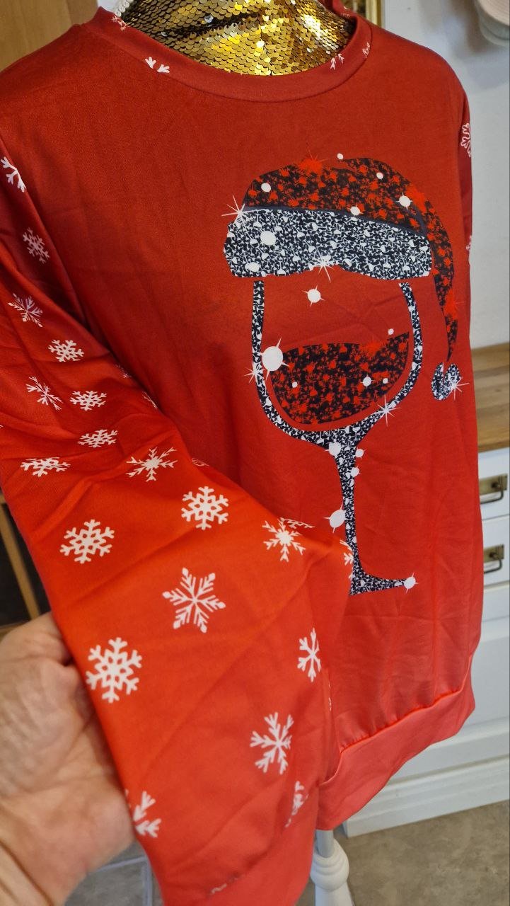 Dammen langarm Weihnachts-Sweatshirt, Pullover. Größe M. Polyester + Elastan. 