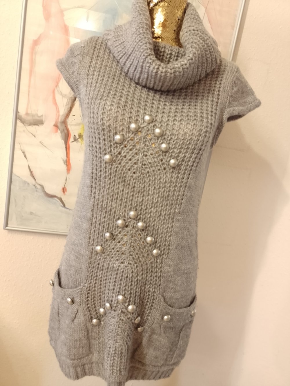 Best-Emilie. Schöne gestrickte graue Weste. 35% Wolle. Größe S.