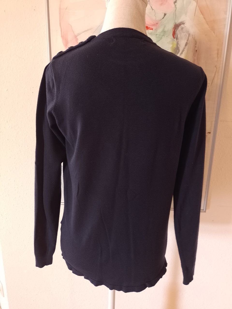 Blauer Pullover. Größe S.  Baumwolle + Polyester.