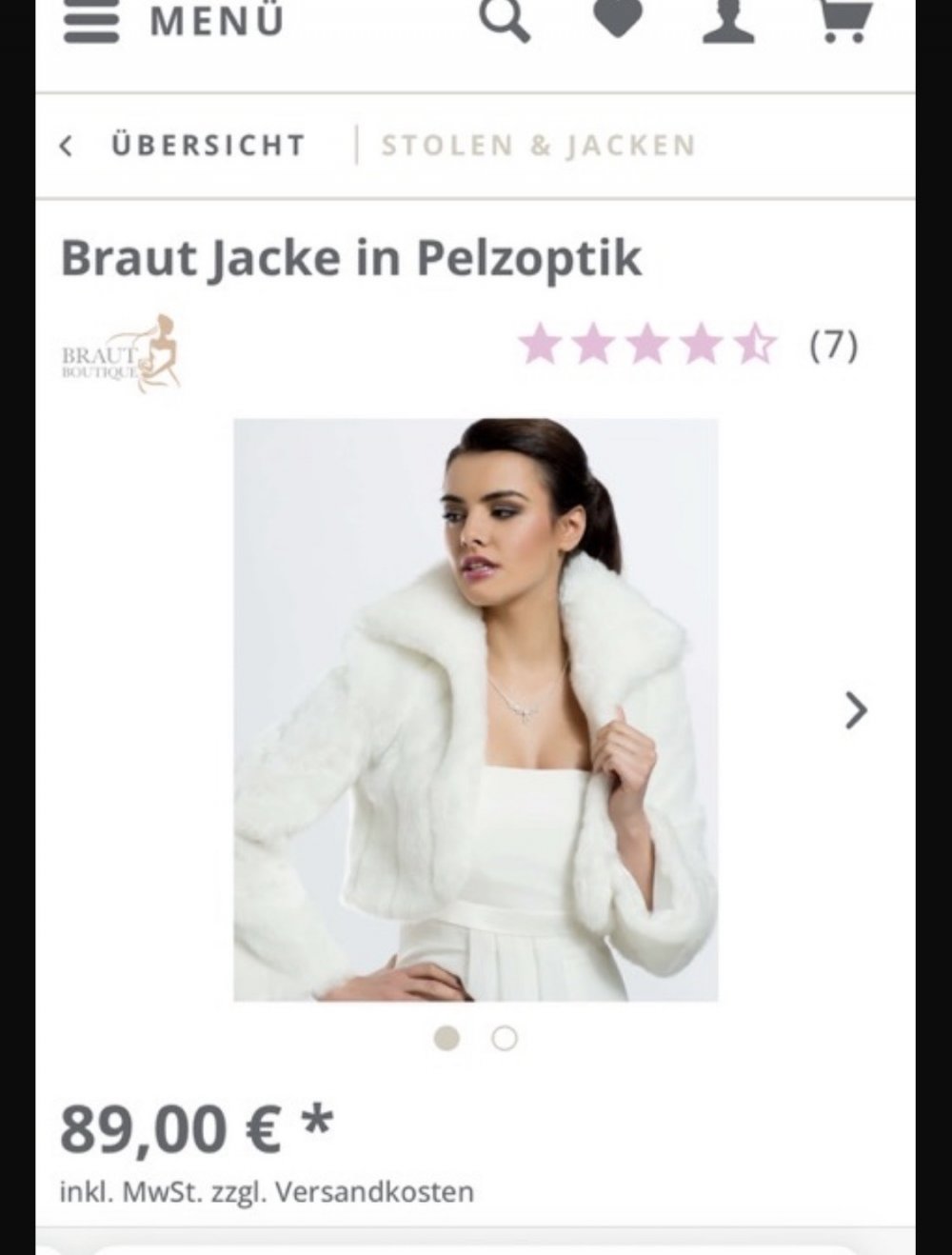 Bolero Jacke Brautjacke in Pelzoptik