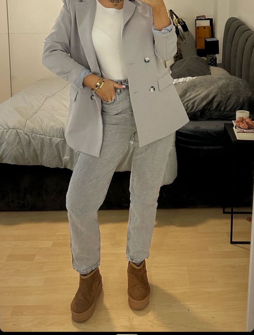 graue Momjeans verwaschen neu