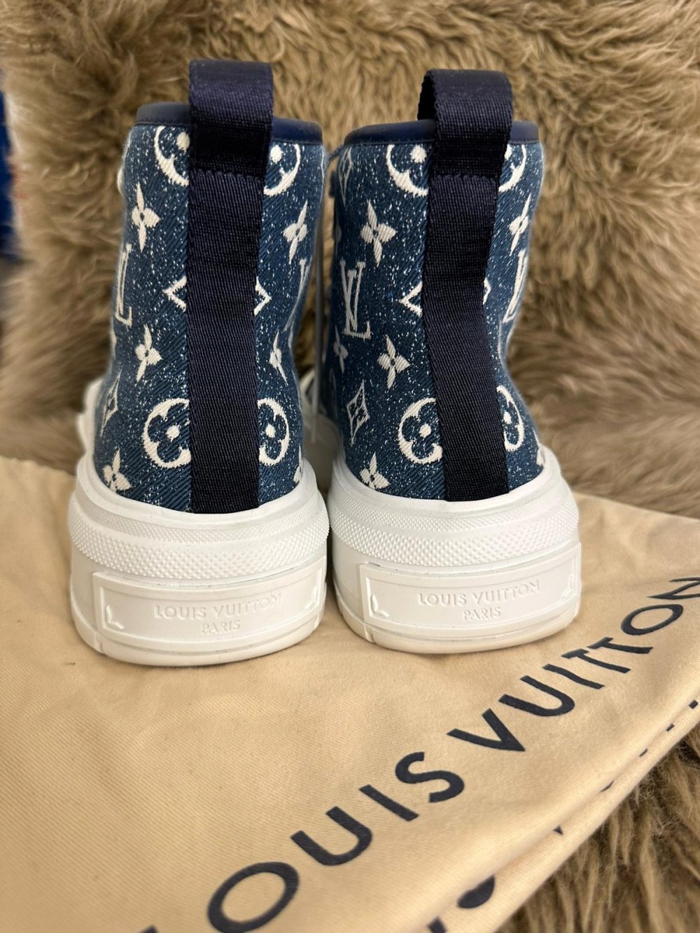 LV womens squad trainer boots blue demin