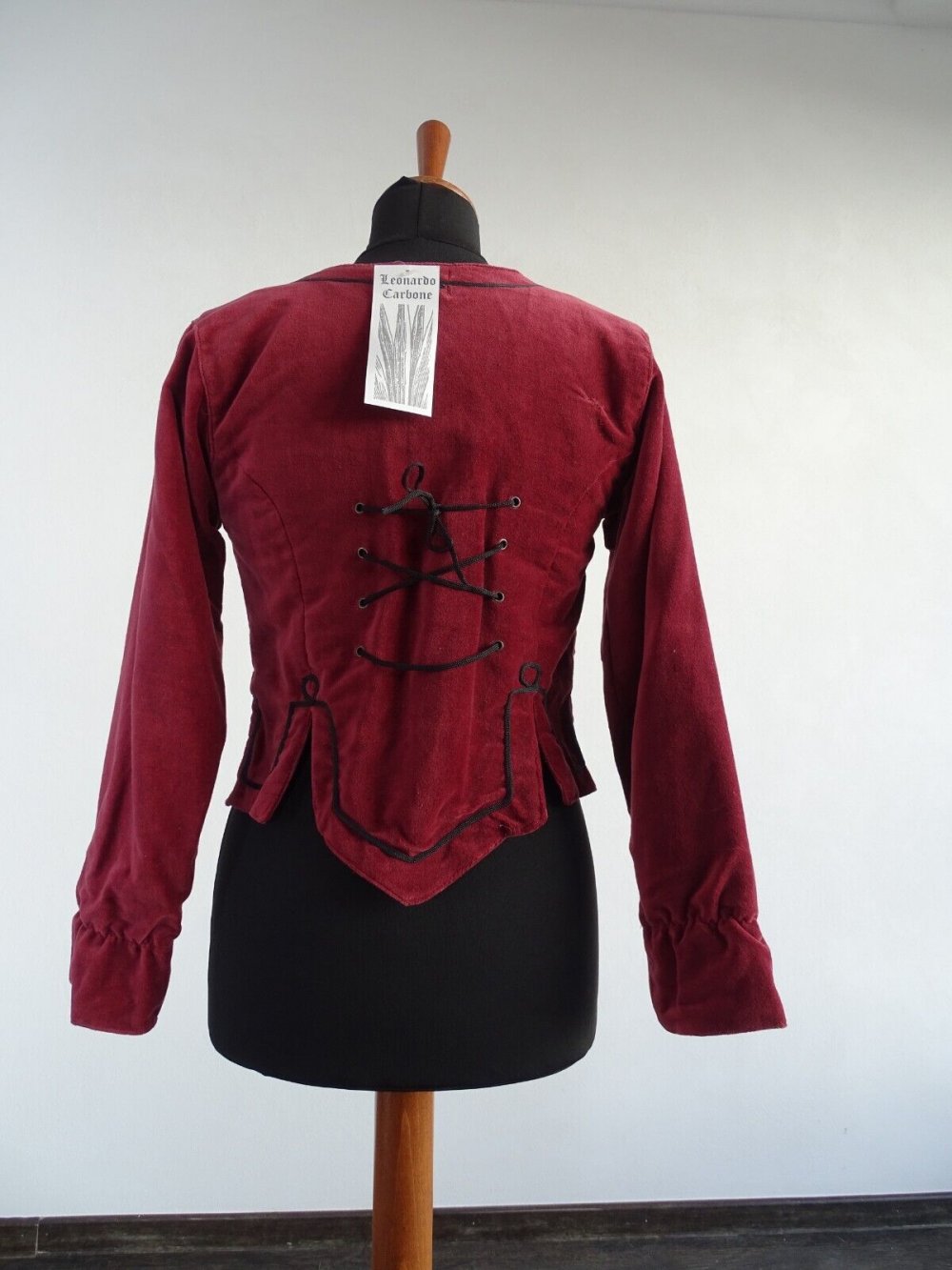 Rote Samt Miederjacke Geschnürt Samtbluse Langärmliges Oberteil LARP Mittelalter, Leonardo Carbone 36-38, S, M