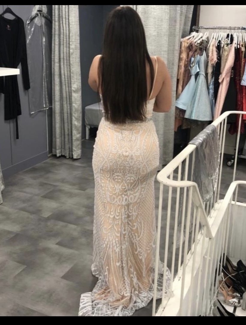 Beiges/Rosanes Abendkleid