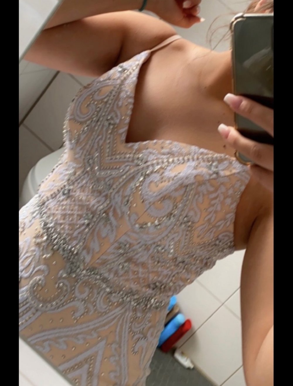 Beiges/Rosanes Abendkleid