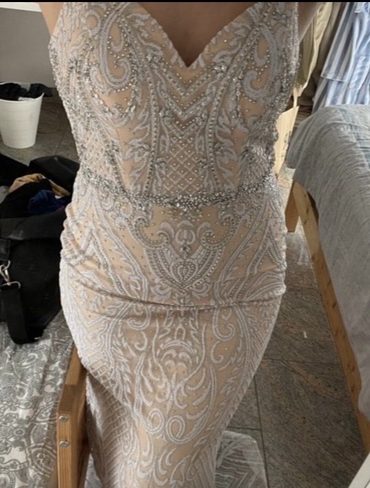 Beiges/Rosanes Abendkleid