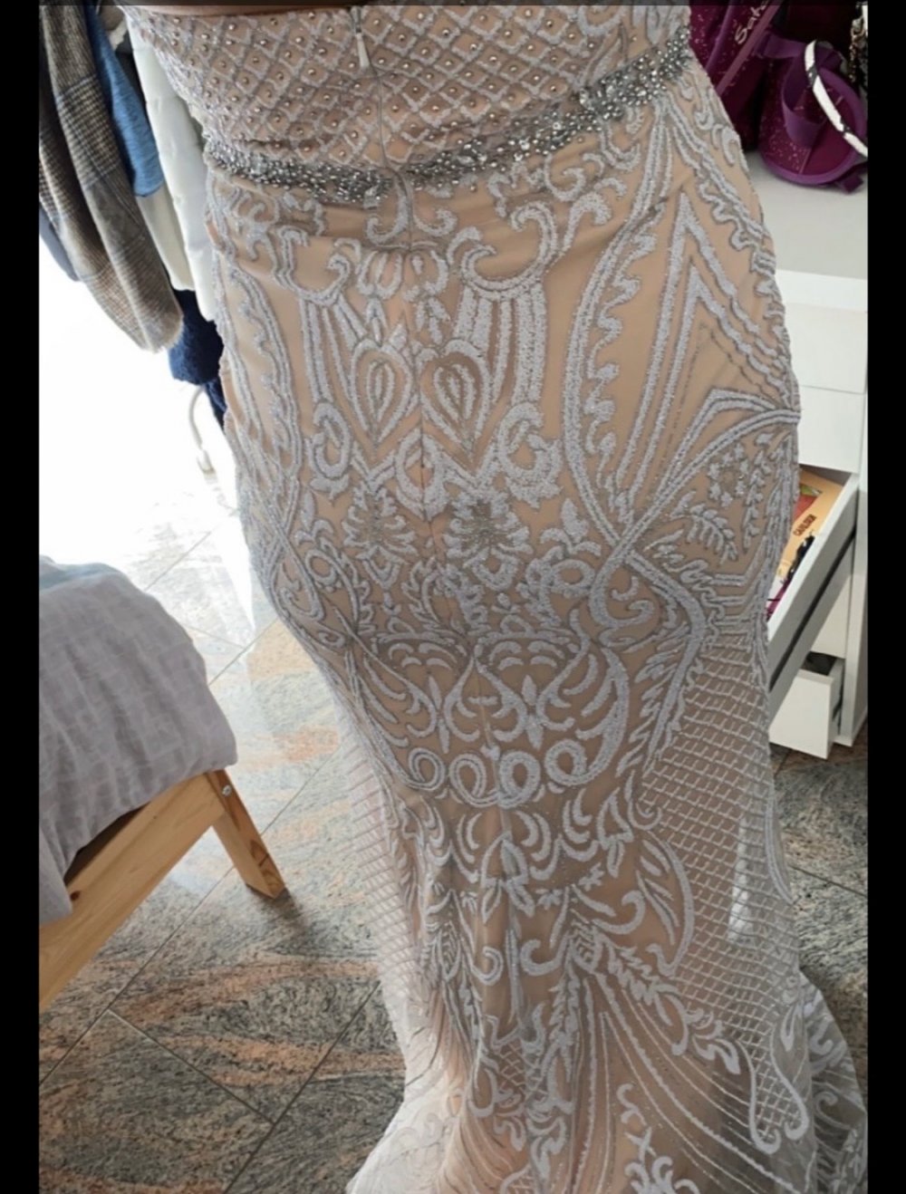 Beiges/Rosanes Abendkleid
