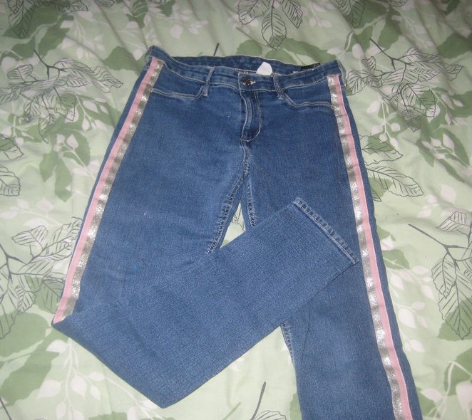 Denim&Denim mittelblaue Mädchen Jeans mit Rosa Glitzerstreifen, Gr. 170