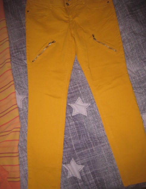 NEU Safran-farbene Jeans Rainbow,eng, Reißverschlüssen Beinen, Gr. 42
