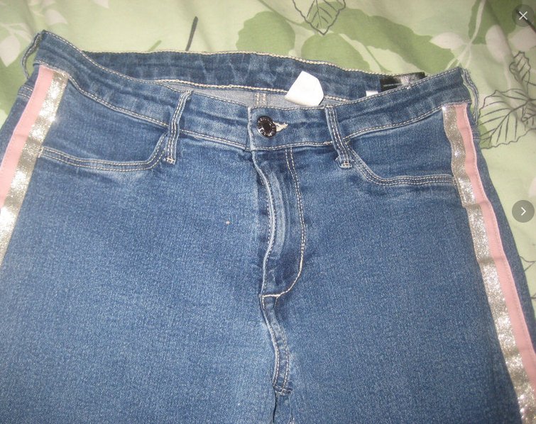 Denim&Denim mittelblaue Mädchen Jeans mit Rosa Glitzerstreifen, Gr. 170