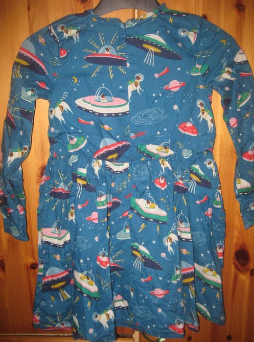 Mini Boden petrolfarbenes Langarm -langes Kleid, Herbst/Winter, Ufos, Hunde, 128