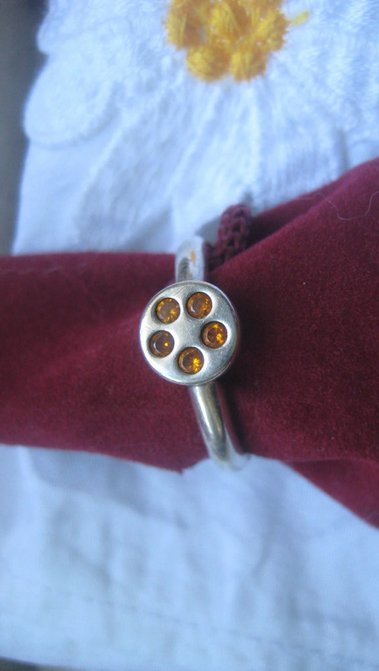 925er Silber Ring mit rundem Motiv, Citrine, neuwertig