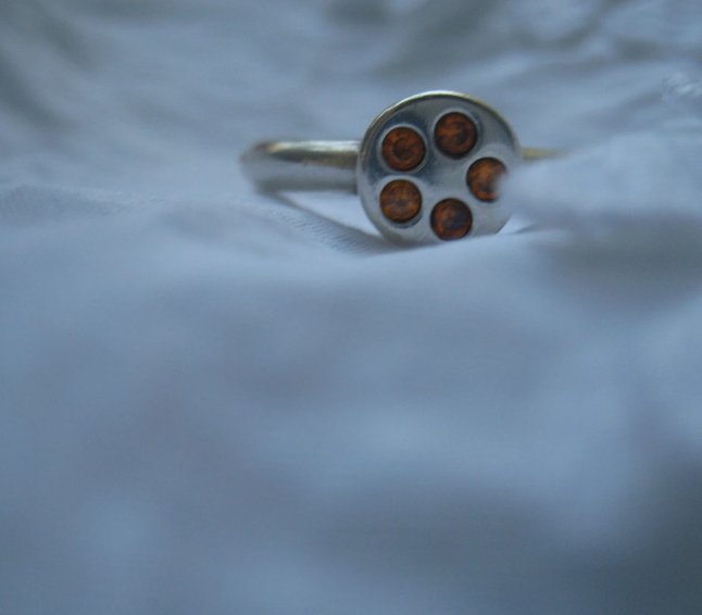 925er Silber Ring mit rundem Motiv, Citrine, neuwertig