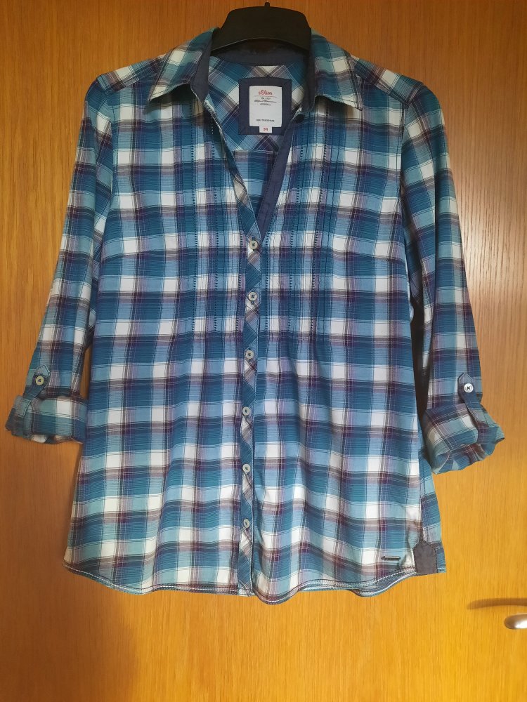 Bluse kariert S.Oliver V-Ausschnitt blau violett
