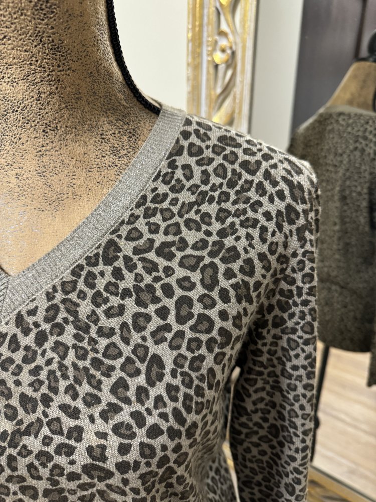 Pullover mit V-Ausschnitt und Leo-Muster