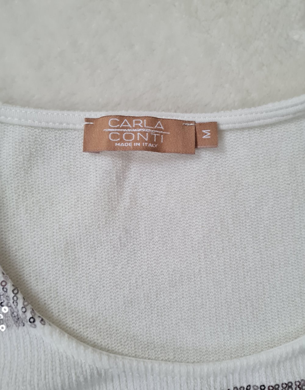 Weißer Pullover Gestreift Silberne Pailletten NEU Gr. 38