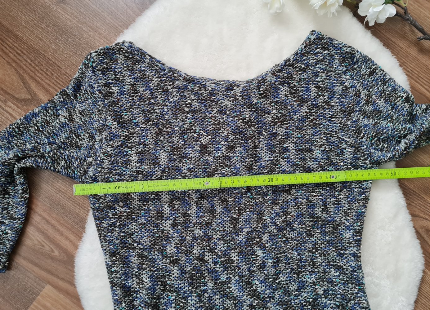 Warmer Strickpullover Häkeloptik Blau Glitzer Gr. 40 Esprit
