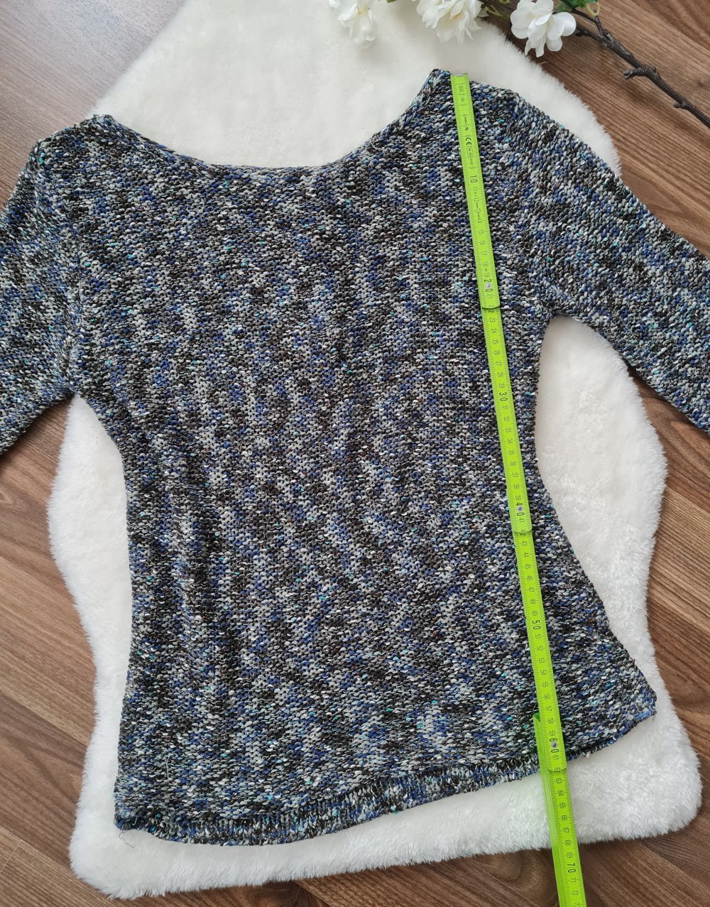 Warmer Strickpullover Häkeloptik Blau Glitzer Gr. 40 Esprit
