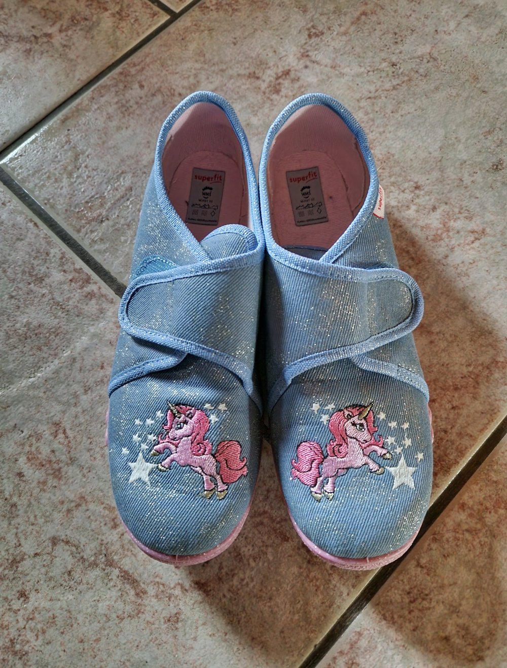 Superfit Hausschuhe 34 Einhorn Glitzer blau
