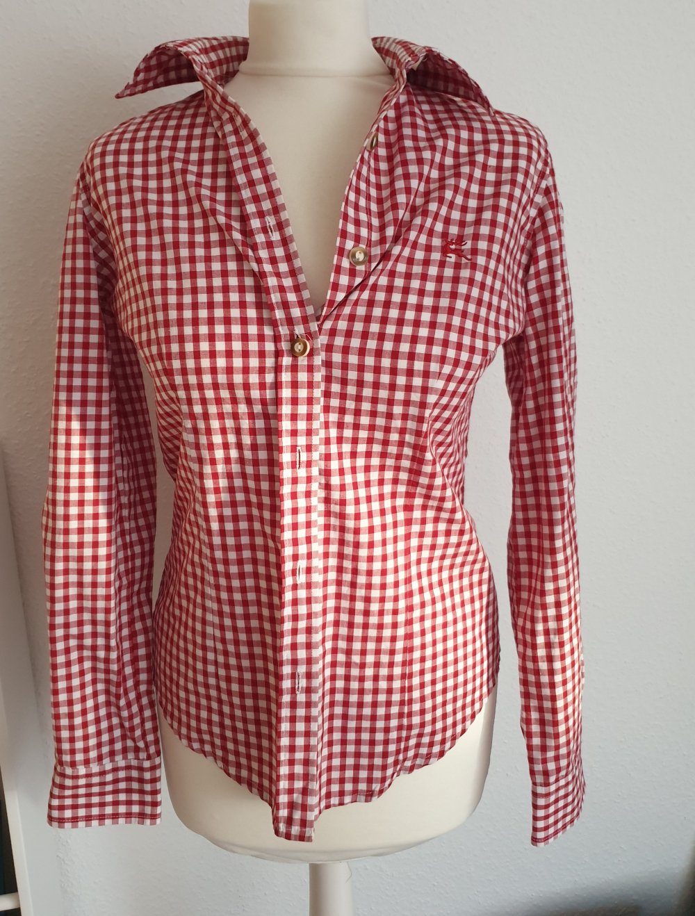 Trachtenbluse weiß rot kariert 34 XS S Oktoberfest