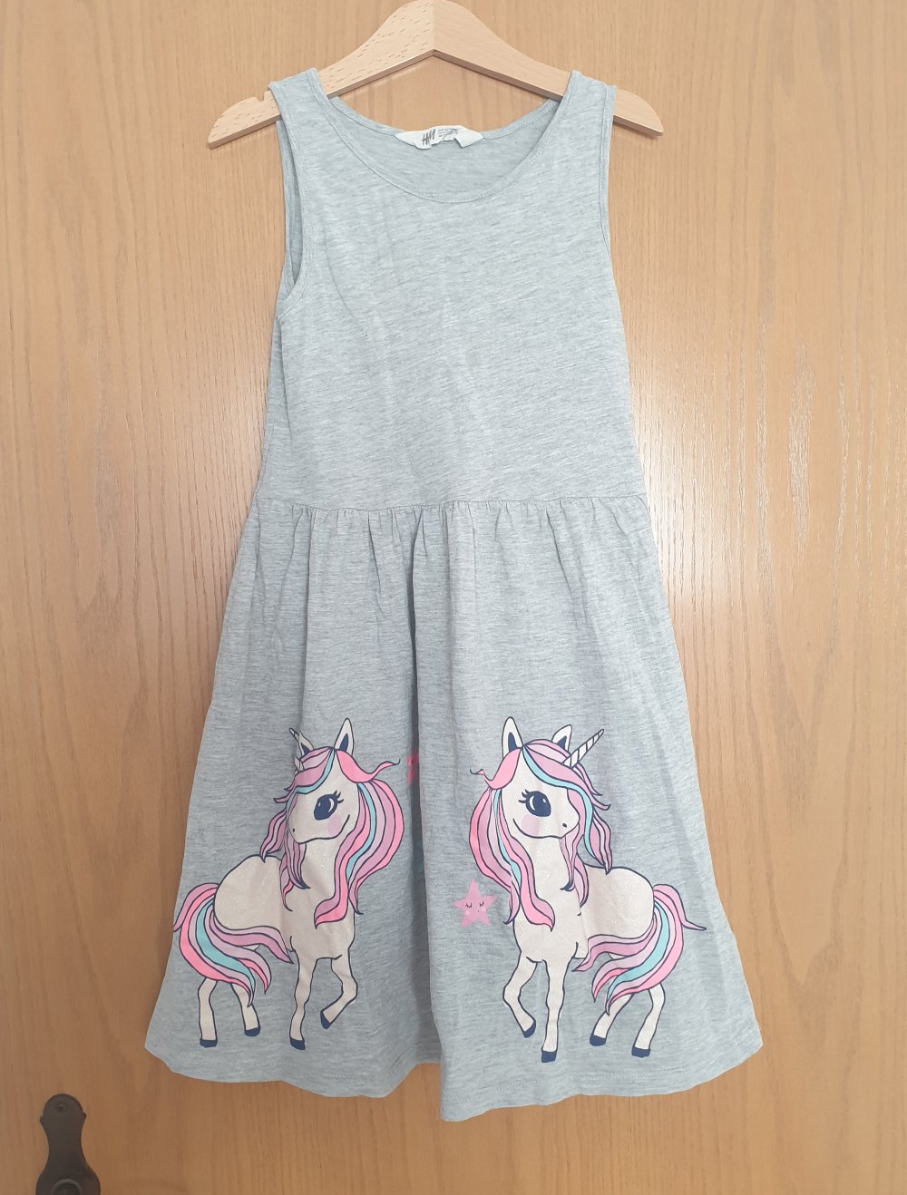 Kleid Einhorn 134 140 grau