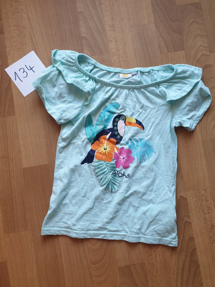T-Shirt Tukan 134 140 türkis Glitzer Sommer