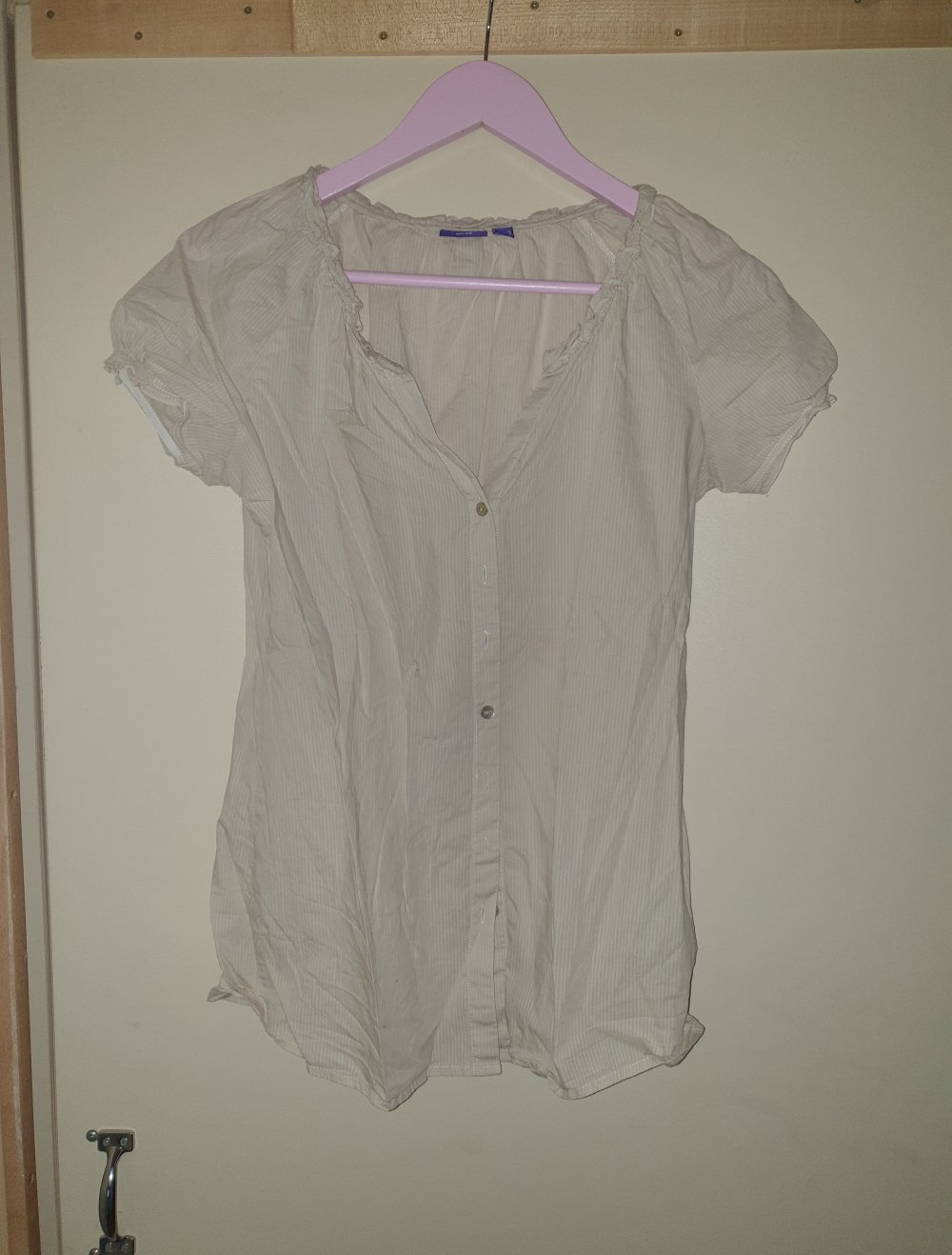 Mexiko Bluse kurzarm 34 XS beige Knöpfe