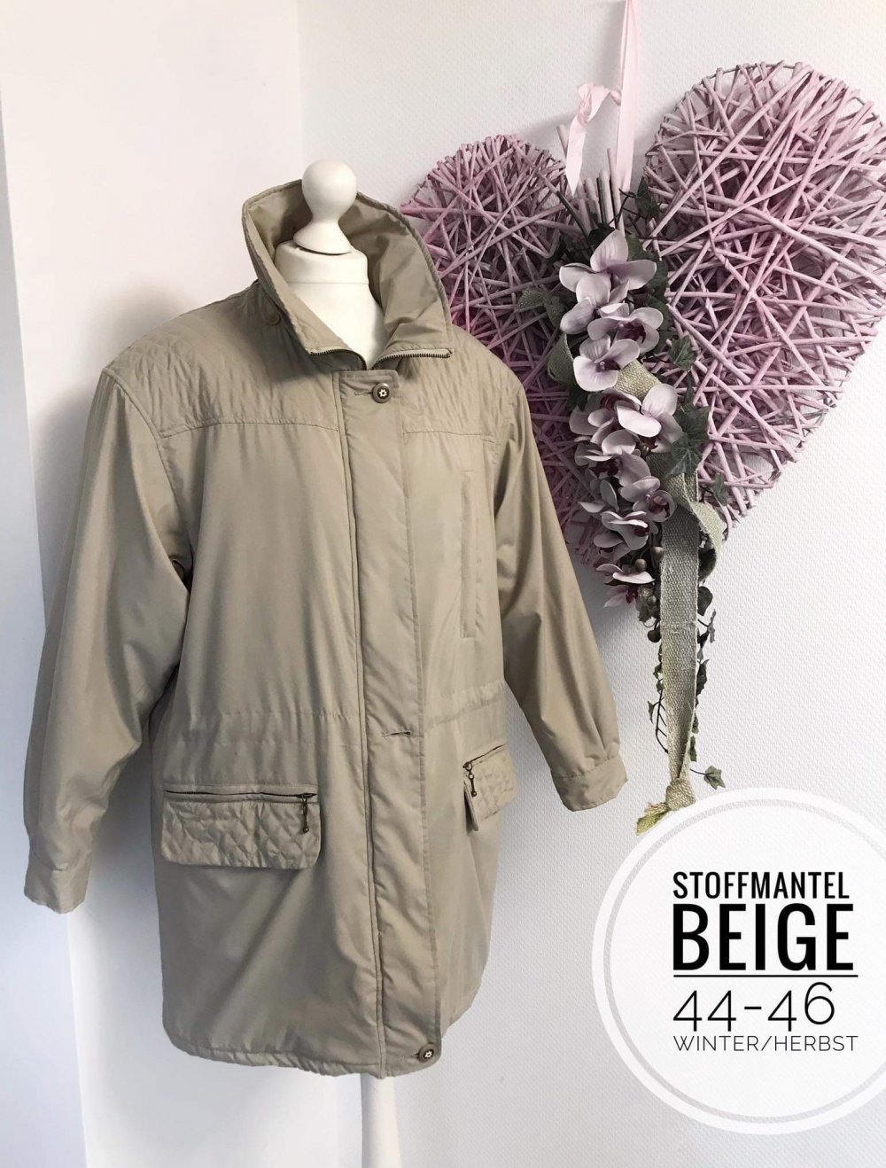44 46 plus size curvy Fashion xxl Mode Damen Frühling Herbst Parka Trenchcoat Taube Mantel