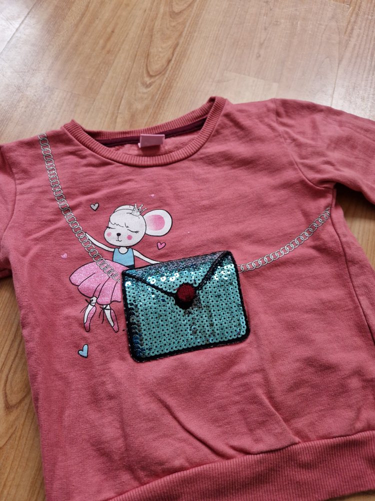 Sweatshirt Pullover mit Paillettentasche Maus
