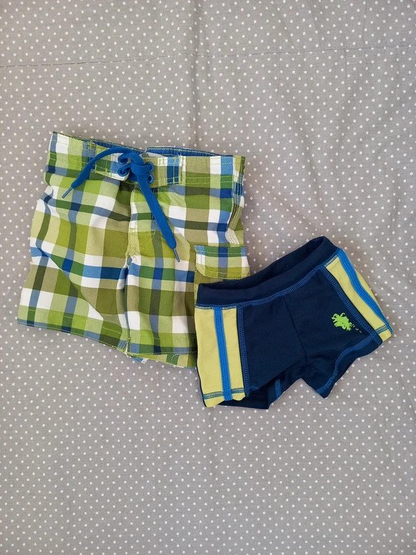 H&M Badehose Gr 92/98, 2er Set Badeshorts, Kinderbutt blau, kariert