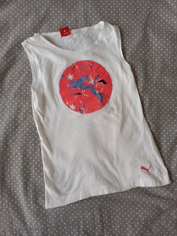 Puma Sport Shirt Gr 134/140 Mädchen, Top, weiss, ärmellos, Turnunterricht, Sport