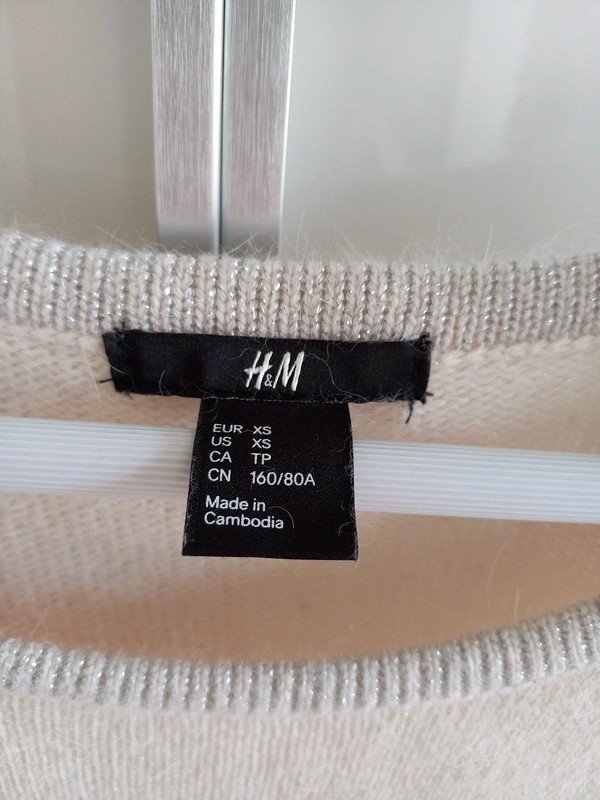 H&M Strickkleid Gr 34/XS, Damen, creme, Silber, Wolle, 3/4 Ärmel, Herbst, Winter