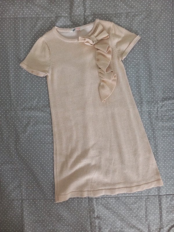 TOP! H&M Strick Kleid Gr 134/140 Gold, Kurzarm, Herbst, Weihnachten, Winter, Mädchen