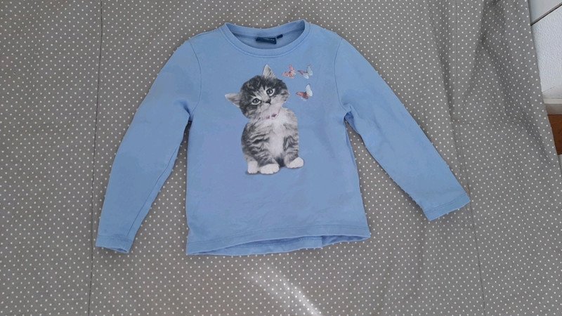 Tom Tailor Sweat Pulli Gr.116/122 Mädchen, Katze, blau, Langarm, Pullover, Herbst, Winter