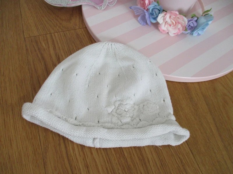 H&M Häkel Mütze Gr. 86, nostalgisch, Frühling, Sommer, Baby, Mädchen, weiß, Mütze