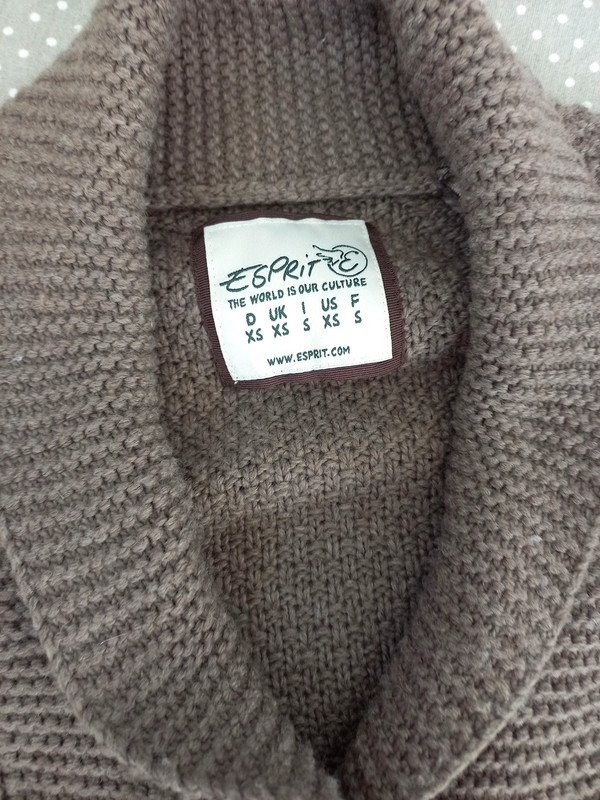 Esprit Strickjacke Wickeljacke Gr XS/ 34, Damen, Pullunder, Jacke, taupe, grau braun, Ärmellos, Gürtel, Herbst