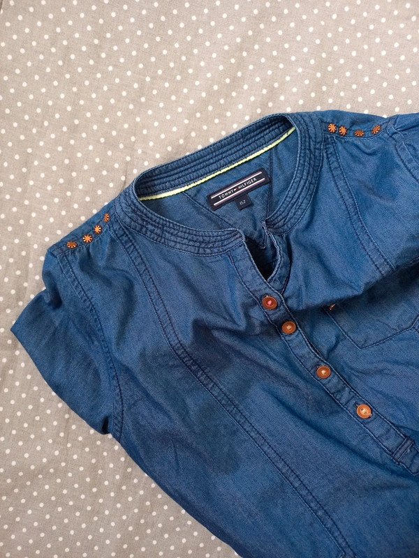 TOP ZUSTAND! Tommy Hilfiger Jeans Hemd Gr 146/152, Mädchen, Bluse, Tunika, Langarm, 3/4 Arm, Denim, blau, Herbst