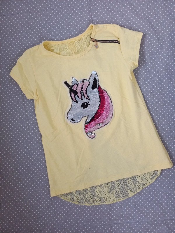 Einhorn Shirt Gr 134/ 140, Mädchen, Made in Italy, Wendepailletten,gelb