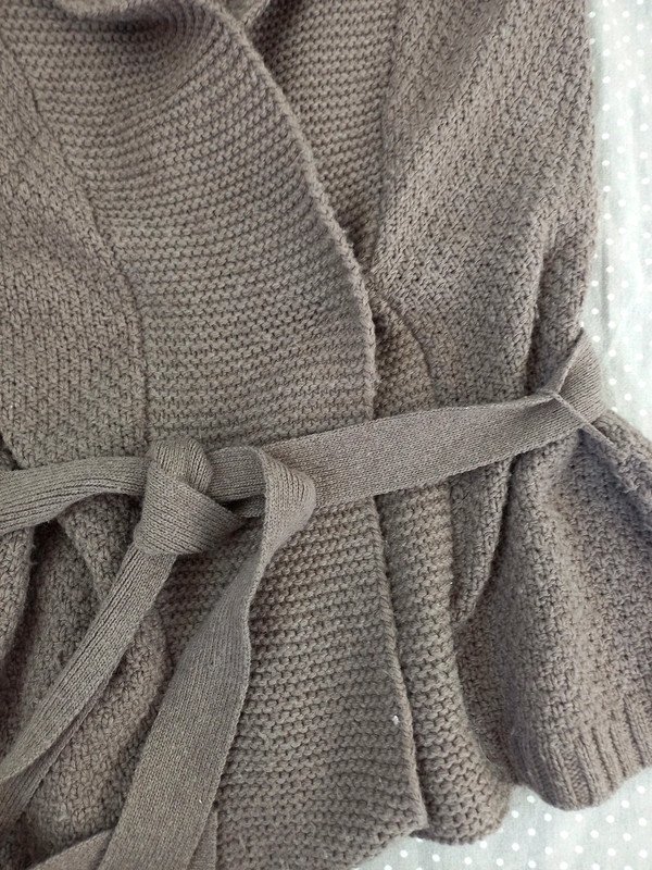 Esprit Strickjacke Wickeljacke Gr XS/ 34, Damen, Pullunder, Jacke, taupe, grau braun, Ärmellos, Gürtel, Herbst