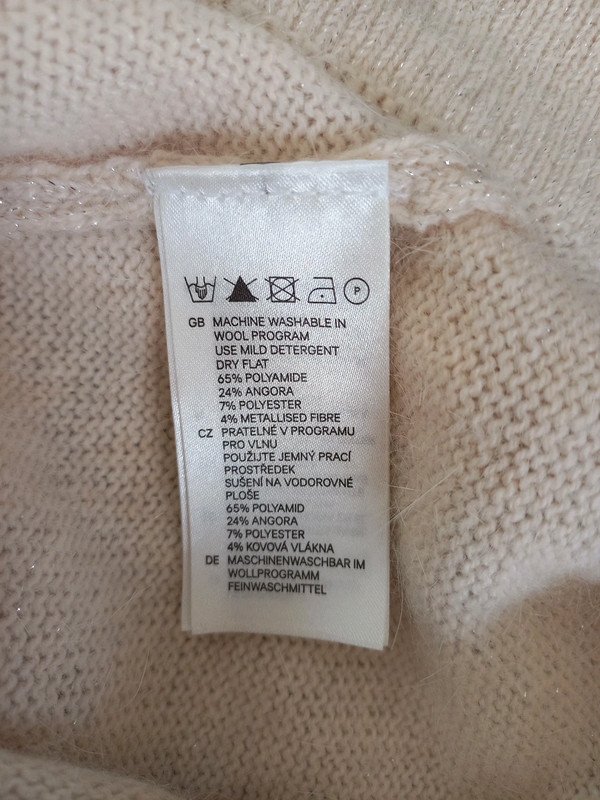 H&M Strickkleid Gr 34/XS, Damen, creme, Silber, Wolle, 3/4 Ärmel, Herbst, Winter