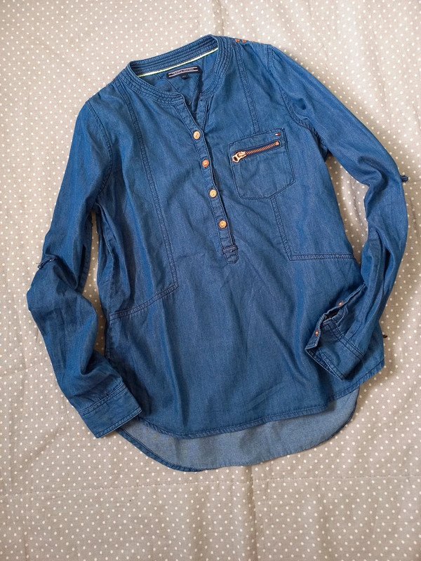 TOP ZUSTAND! Tommy Hilfiger Jeans Hemd Gr 146/152, Mädchen, Bluse, Tunika, Langarm, 3/4 Arm, Denim, blau, Herbst